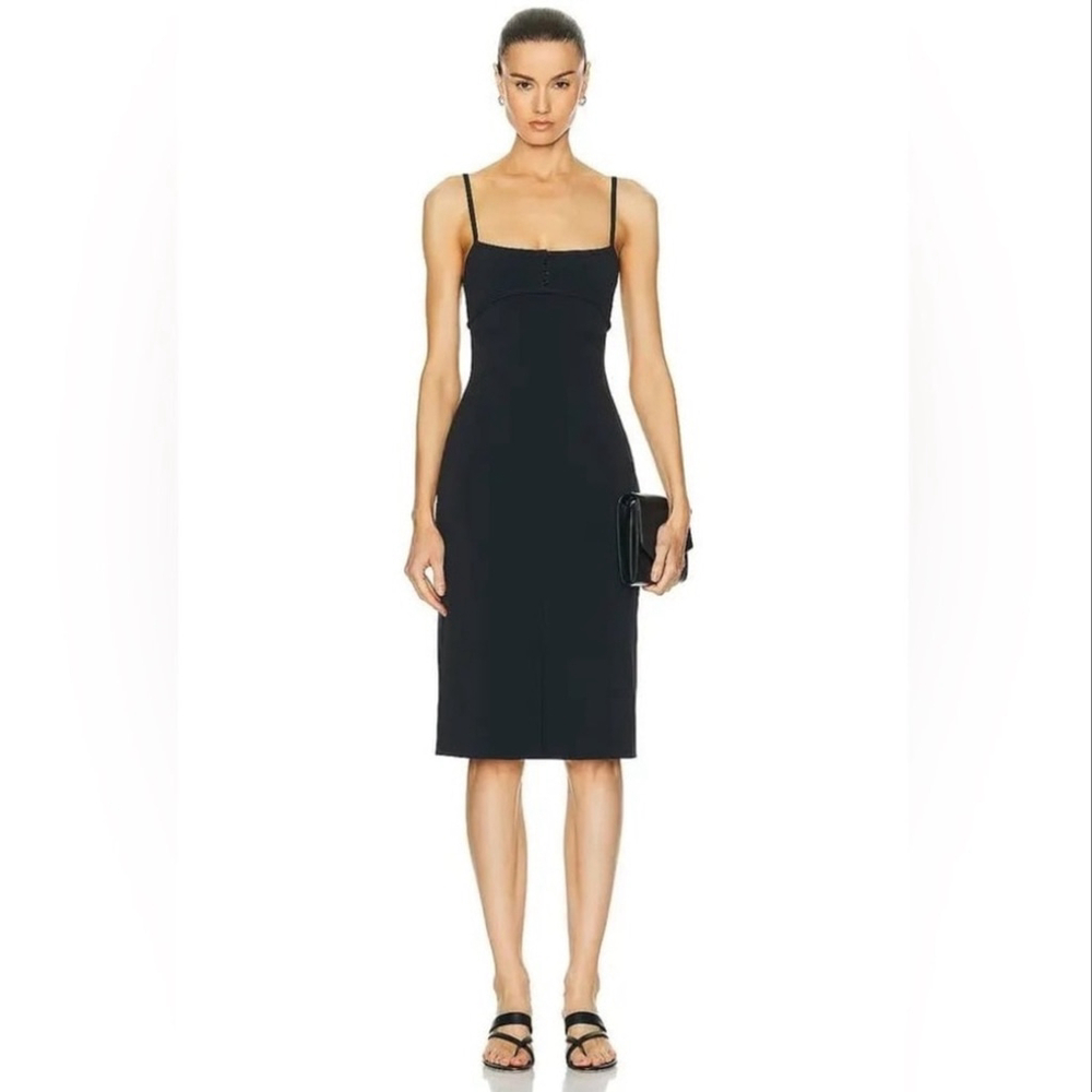 Priscavera Sz L Stretch Tailored Midi Dress Black Designer New Without Tags